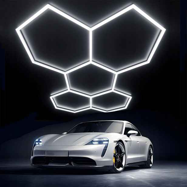 Led panelová lampa 5x Hexagon 192W Bílá Rámeček Dílna Garáž 240x170 cm