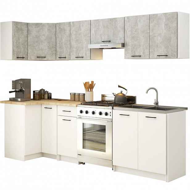 RAUMHIRSCH FURNITURE KUCHYŇSKÝ BLOK Beton, bílá 203/300/46