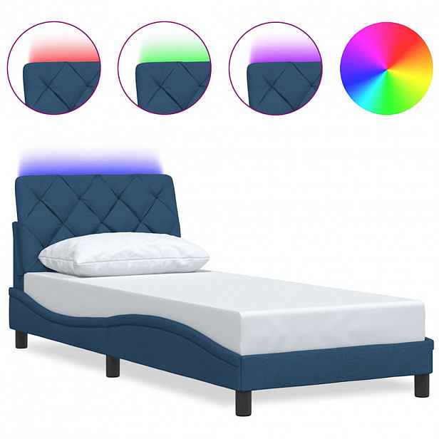 vidaXL Rám postele s LED bez matrace Modrá 80x200 cm Látka