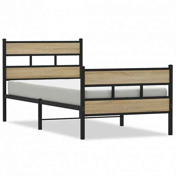 vidaXL Kovový rám postele bez matrace dub sonoma 107 x 203 cm