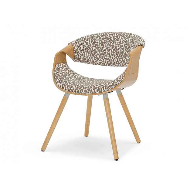 Designová jídelní židle SAROLTA - krémová / hnědá / dub