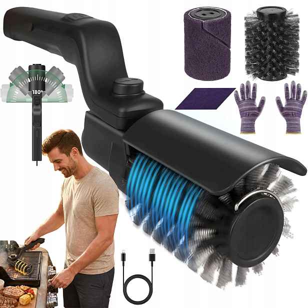 Elektrický Kartáč Na Grilování Pro Čištění Grilu 180° Nastavitelný, 3 Režimy