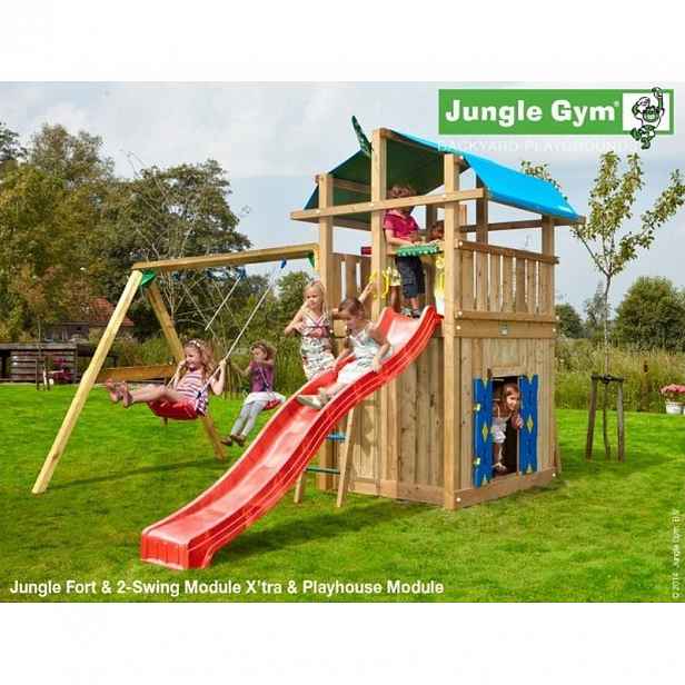 Hřiště Jungle Fort  se skluzavkou, modulem Playhouse a 2-Swing Frame