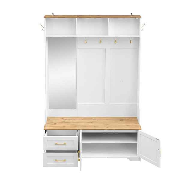 Modenvie PŘEDSÍŇOVÁ stěna z MDF, 120/40/187 cm, bílá a dřevodekor, s LED osvětlením