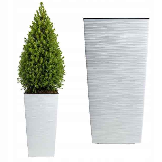Vysoký Květináč Bílý Slim terasový obal obdélníkový s loftovou vložkou 40x75 cm