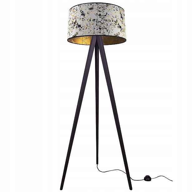 Stojací Podlahová Lampa Trojnožka Dřevo Stínidlo 45 CM