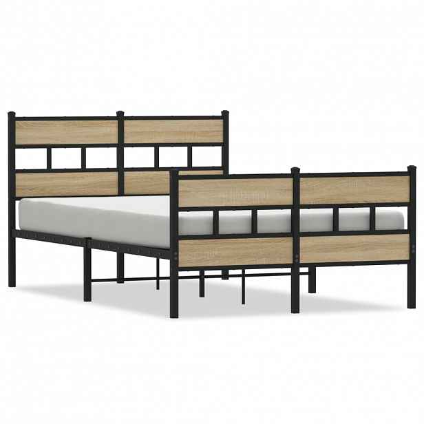 vidaXL Kovový rám postele bez matrace dub sonoma 120 x 190 cm