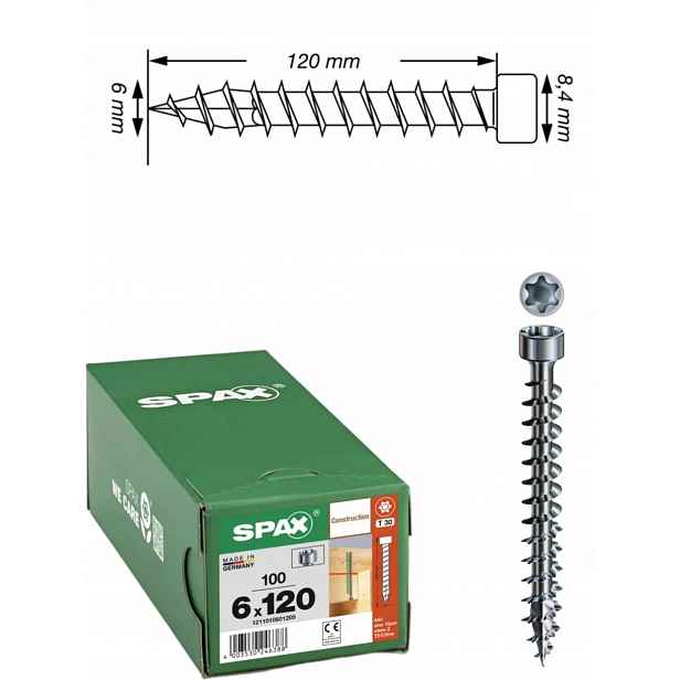 Vrut do dřevěných konstrukcí Spax Wirox 6 x 120 mm 100 ks