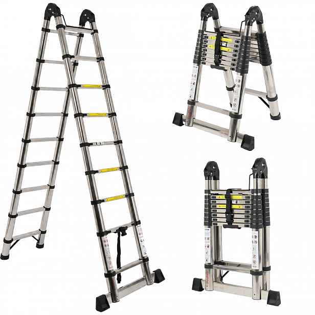 Žebřík Teleskopický Žebřík 5 M, Multifunkční, Skládací, Silná Ocel, 150 Kg