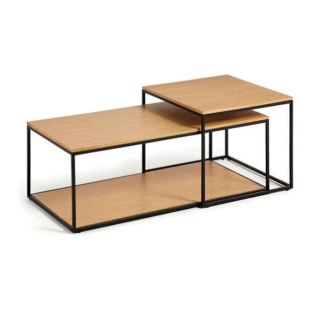 Kulaté konferenční stolky s deskou v dubovém dekoru v přírodní barvě v sadě 2 ks  50x100 cm Yoana – Kave Home