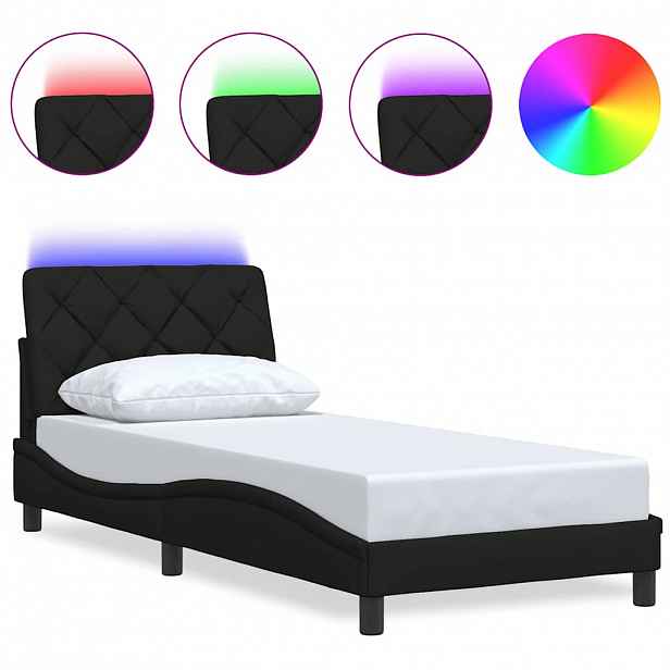 vidaXL Rám postele s LED bez matrace černý 90x190 cm Látka