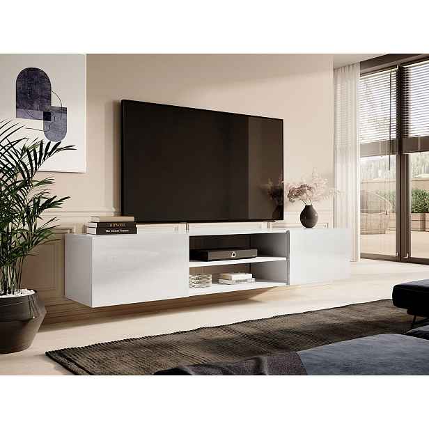 Závěsný TV stolek TOKA - bílý / lesklý bílý