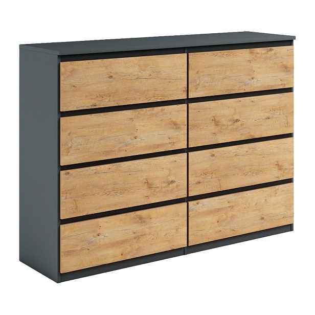 MASSENO KOMODA NUDO, 120/101,5/39 cm s 8 zásuvkami a dvířky, antracitová