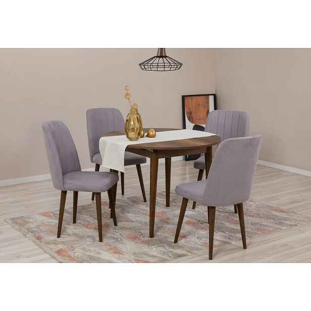 Jídelní set s rozkládacím stolem a židlemi (5 kusů) Vina 0701 - Walnut, Grey