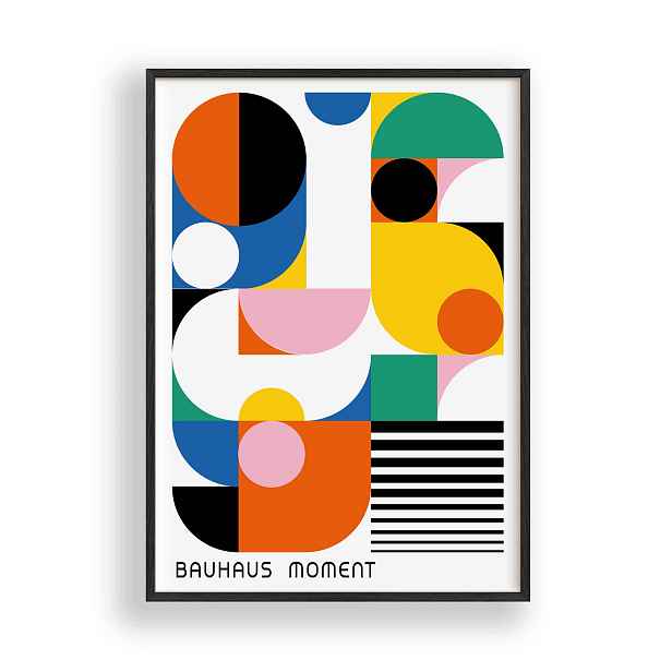 Obraz Bauhaus Geometrický Modernistický Rámeček Dřevěný Černý 30x42 cm