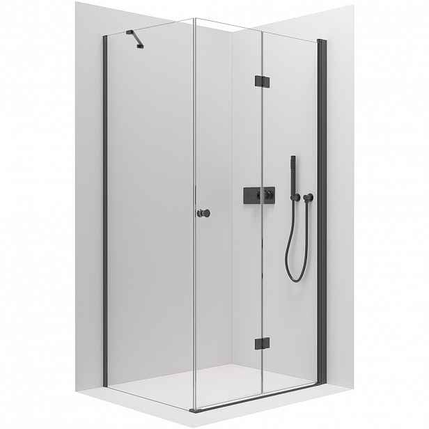 Sprchový kout Volpe L/P - 6 mm - černá matná, transparentní sklo - 100x70x190 cm - zalamovací