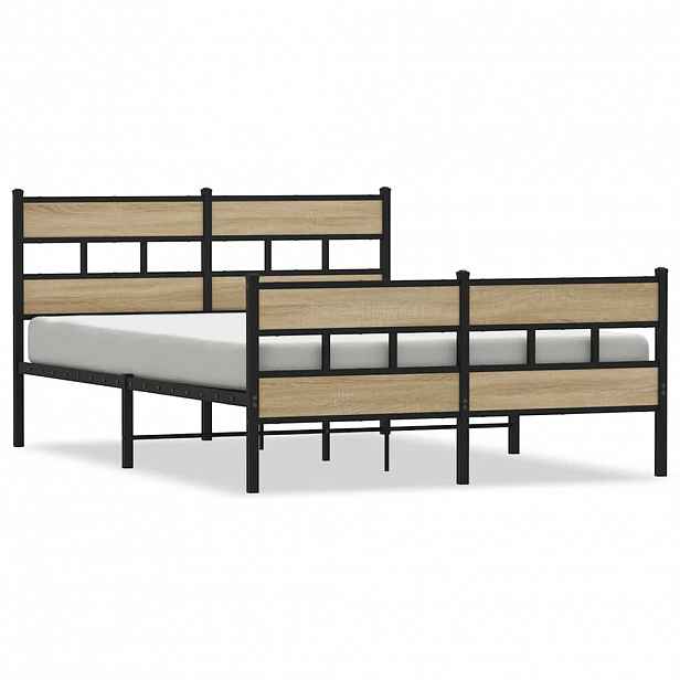 vidaXL Kovový rám postele bez matrace dub sonoma 135 x 190 cm