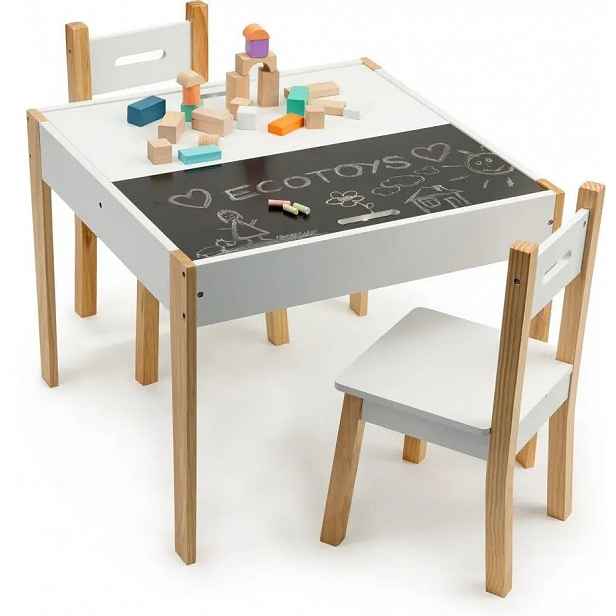 EcoToys OT143 Dětská sada nábytku, stůl 2 židle s křidovou tabulí
