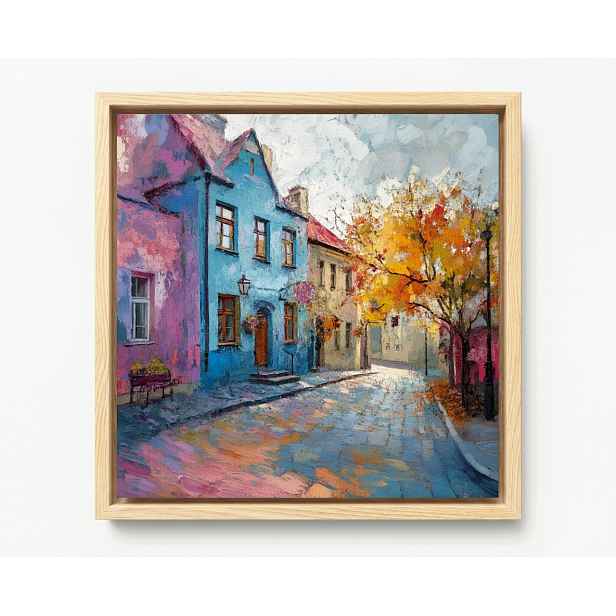 Obraz Rám Americký Box Město Ulička Domy Kamínky Podzim Pohled 50x50