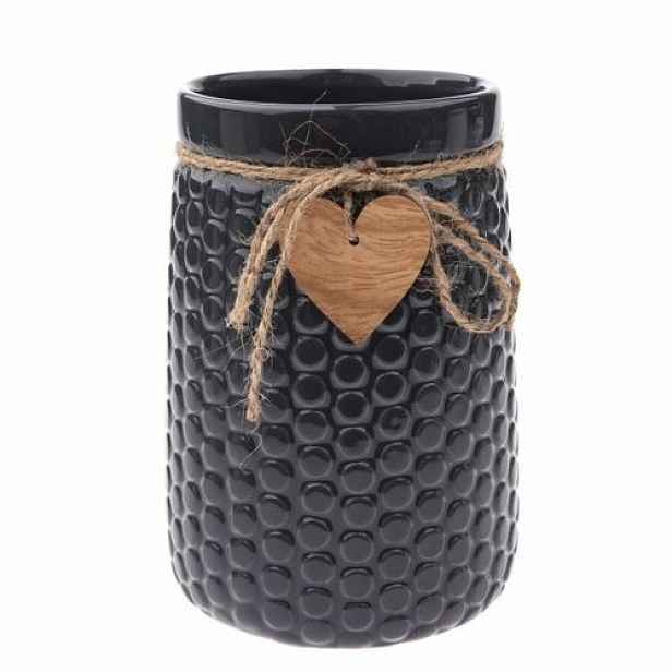 Keramická váza Wood heart černá, 12 x 17,5 cm