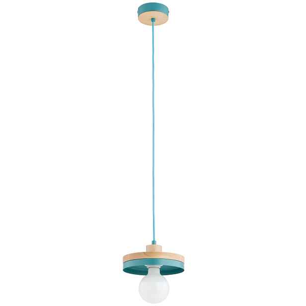 Alfa Larso Závěsná lampa modro-tyrkysová, dřevo/kov E27 1x15W