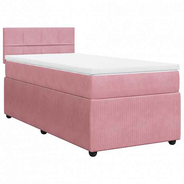vidaXL Box spring postel s matrací růžová 100x200 cm samet
