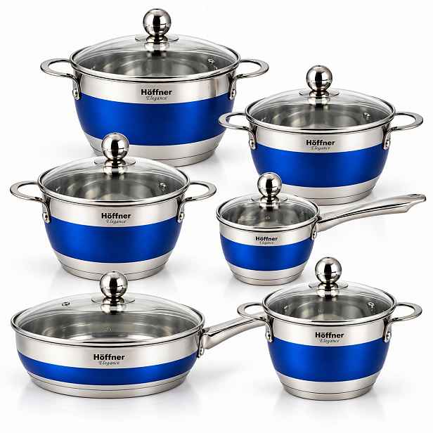 Sada Hrnců 12dílného indukčního ocelového nádobí Hoffner Elegance Premium Blue