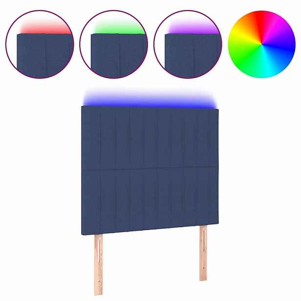 vidaXL Čelo postele s LED modré 80x5x118/128 cm textil