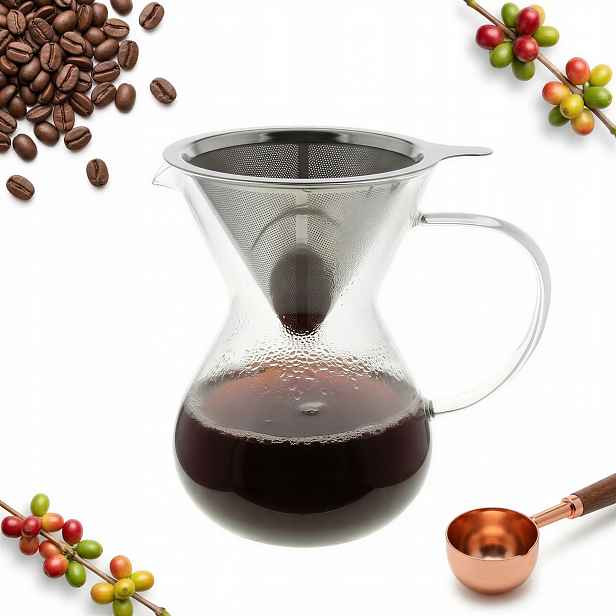 Překapávač Na Kávu Drip Skleněná Konvice 800 ML Ocelový Filtr