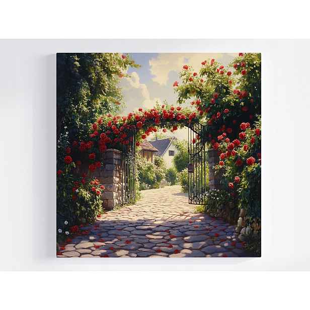 Obraz Na Plátně Canvas Brána Červené Růže Zahrada Venkovský Dům Příroda 50x50