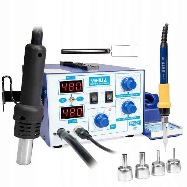 Pájecí stanice 2v1 baňková hot air 700W Yihua 872D Pid 2xLCD Esd 480°C