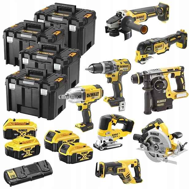 sada 8 akumulátorových nástrojů 18V Xr, 4x5.0Ah, DeWalt [DCK865P4T-QW]