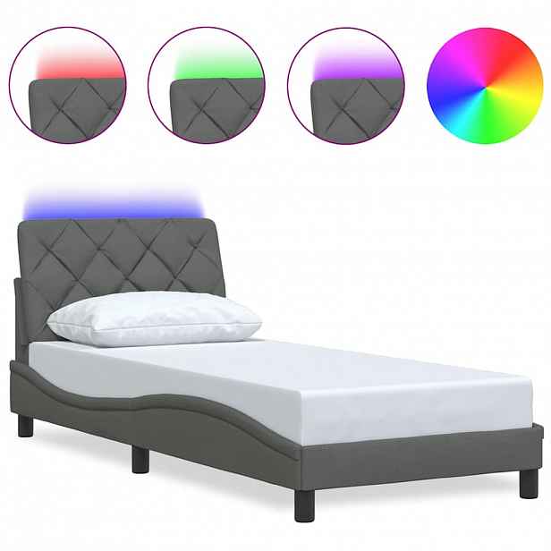 vidaXL Rám postele s LED bez matrace Tmavě šedá 90x200 cm Látka