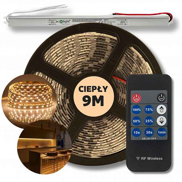 Set 9 m Pásek Led pásek Smd bílý teplý napájecí zdroj dálkový ovladač 12 V
