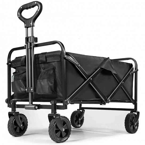 Zahradní Kempingový Turistický Vozík 75 L, Skládací Kapsy, Černý