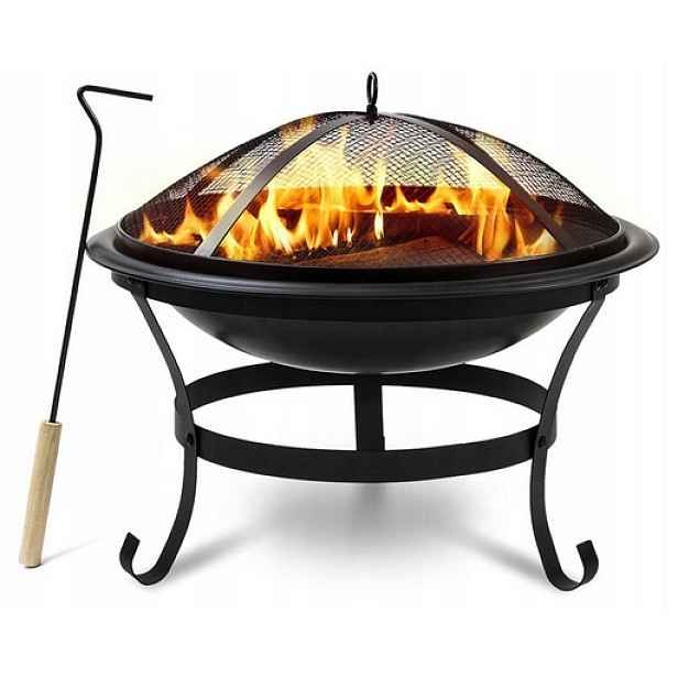 Zahradní Ohniště Na Ohniště Grilu Velké 76 CM S Víkem Pohrabáč
