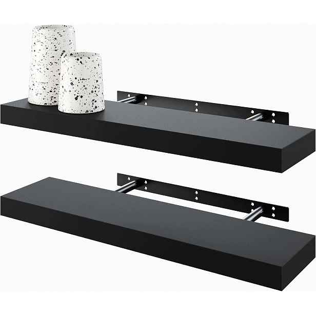 2x Nástěnná police 60 x 14.7 cm Černá do obývacího pokoje Ložnice Bameos