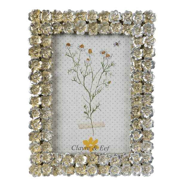 Stříbrný antik fotorámeček s kytičkami - 15*2*20 cm / 10*15 cm Clayre & Eef