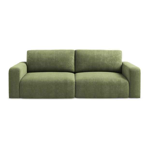 Zelená žinylková rozkládací/s úložným prostorem pohovka 252 cm Kona – Makamii