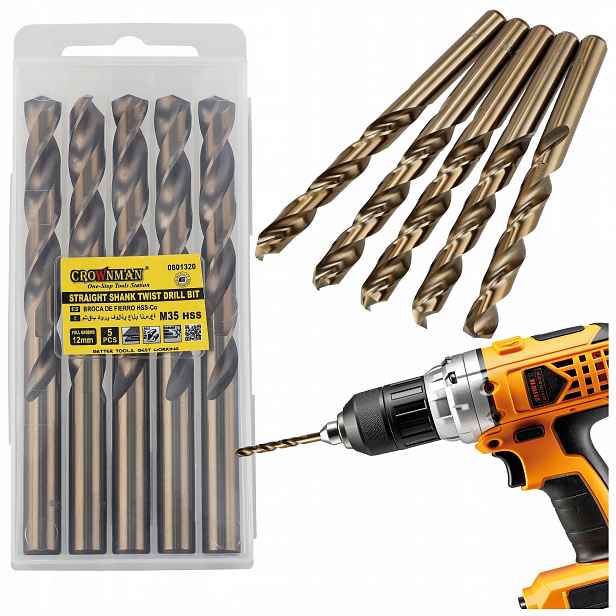 Kobaltové vrtáky 12 mm M35 Hss 5% pro kov a ocel 5 ks DIN338