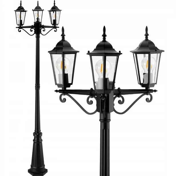 Stojací zahradní lampa Sloupek Lampa 3x E27 Led 200 cm Retro černá