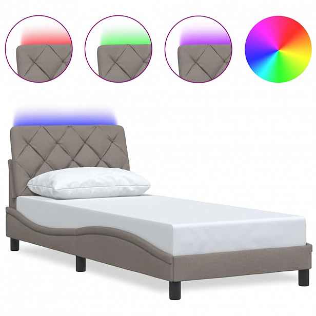 vidaXL Rám postele s LED bez matrace Taupe 90x200 cm Látka