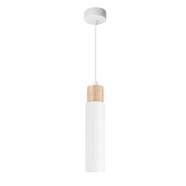 Závěsná lampa Claro bílá 1x15W GU10 stínidlo bílé+dřevěné