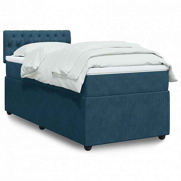 vidaXL Box spring postel s matrací modrá 100 x 200 cm samet