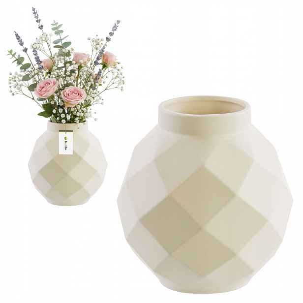 Geometrická keramická váza 3D Bílá Matná Ø11 H 22 cm intenzivní barva