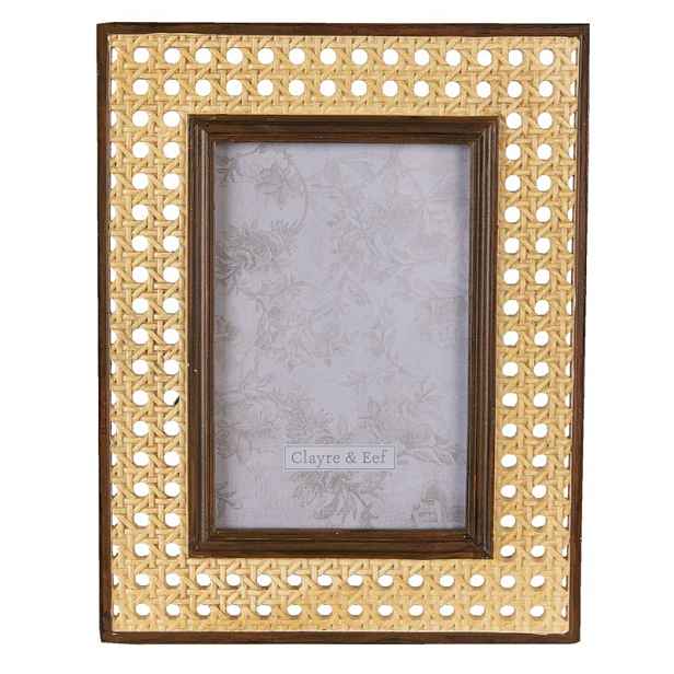 Hnědý fotorámeček s designem ratanovým výpletem - 18*1*23 cm / 10*15 cm Clayre & Eef