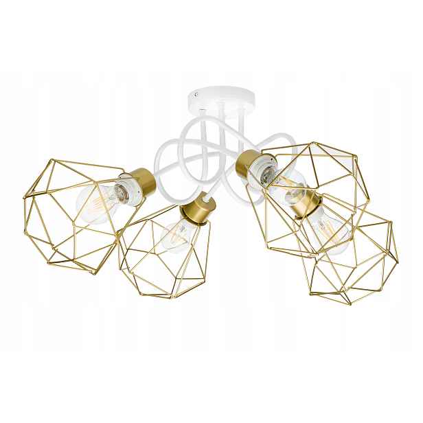 Stropní svítidlo závěsná lustr Loft kudrnatý diamantový drát 4x E27 zlatá