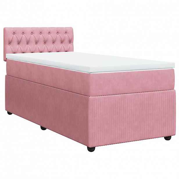 vidaXL Box spring postel s matrací růžová 100x200 cm samet