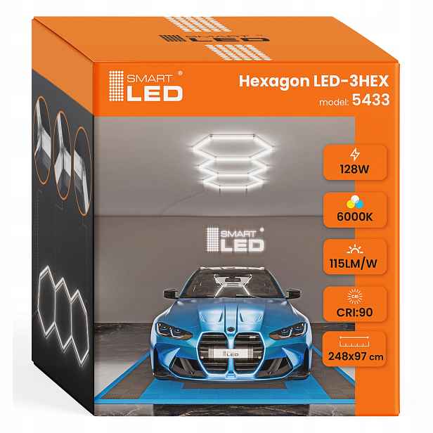 Led lampa Hexagon 128 W Stropní osvětlení do garáže Dílna 248 x 97 cm