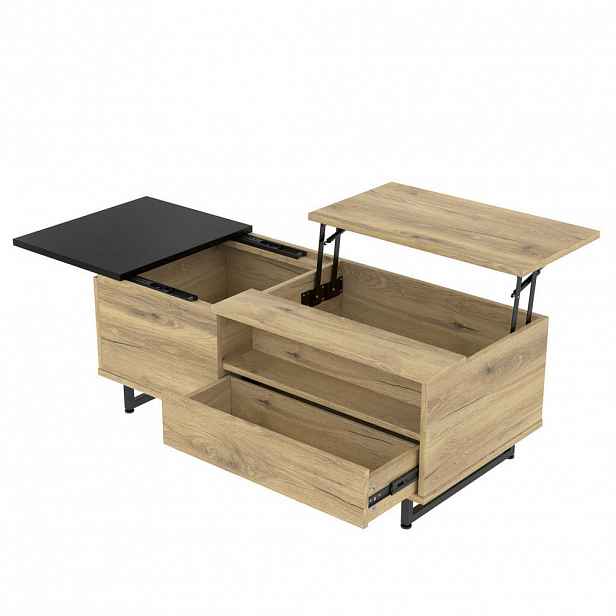 Modfu KONFERENČNÍ stolek z kompozitního dřeva 103,5x50x27,5 cm přírodní se zvedací deskou, LED osvětlením a úložným prostorem